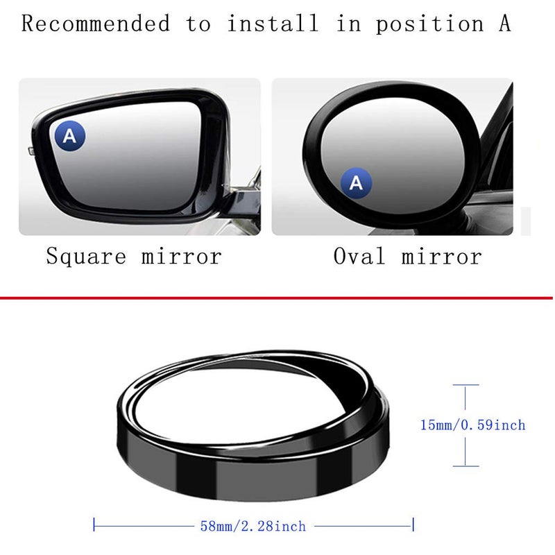 ESreake 2PCS small Blind Spot Mirror,2"" Round HD Glass Convex Rear View Mirror,Strong Adhesive Mirror for Car, Van, SUV and Trucks (2""(50mm), Black frame) - Image 5